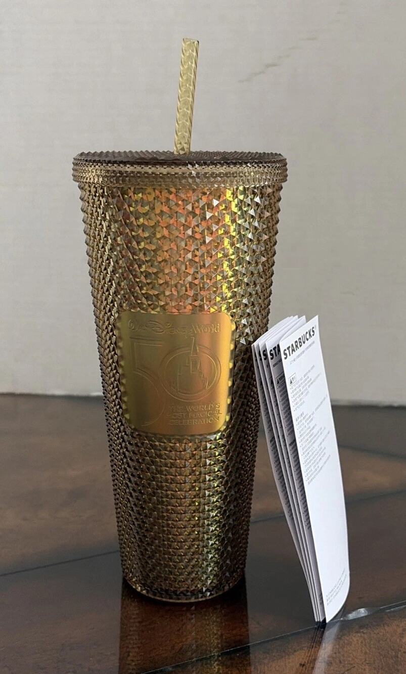 Walt Disney World 50th Anniversary Geometric Starbucks Tumbler w/ Straw Gold